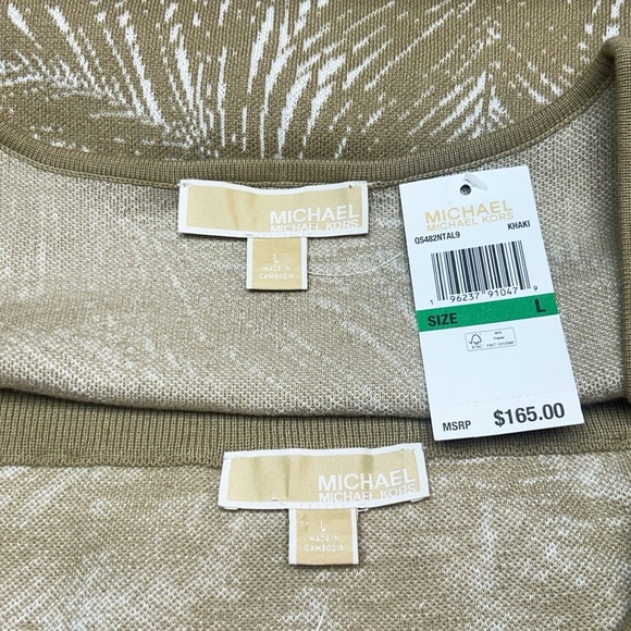 Michael Kors Two Piece Knit Set Tank Top And Skirt In Khaki & White Size L NWT - Picture 2 of 9